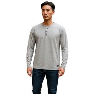 Venado Men Size XL Gray Henley Cotton Blend Long Sleeve T-Shirt